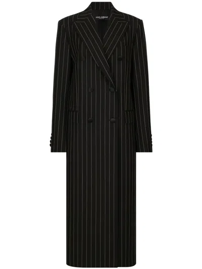 Dolce & Gabbana Pinstriped Double-breasted Coat In Black