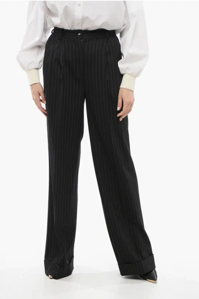 Dolce & Gabbana Pinstriped Flared Pants In Black