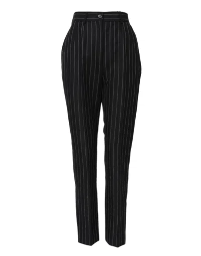 Dolce & Gabbana Pinstriped Linen-cotton Trousers In Black