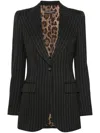 Dolce & Gabbana Pinstriped Wool Single Breasted Jacket In Black