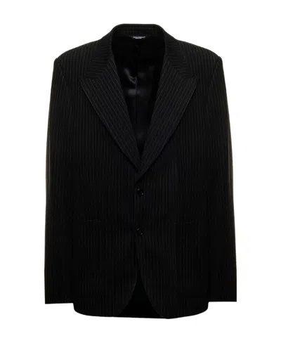 Dolce & Gabbana Pinstriped Single-breasted Blazer In Black