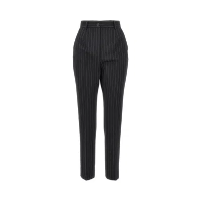 Dolce & Gabbana Pinstriped Stretch Wool Pants In Black