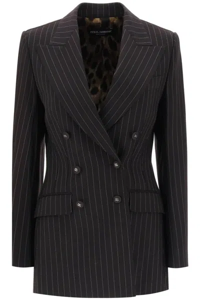 Dolce & Gabbana Pinstriped Turlington Jacket In Black