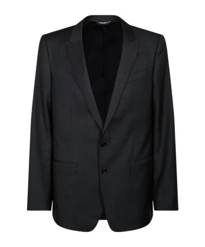Dolce & Gabbana Pinstriped Virgin-wool Blazer In Black