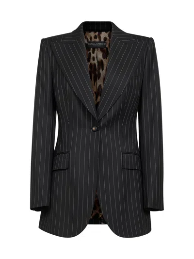 Dolce & Gabbana Pinstriped Virgin Wool Blazer In Black