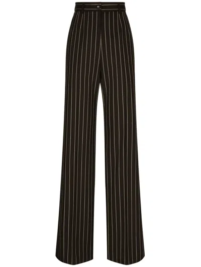 Dolce & Gabbana Pinstripe Wide-leg Trousers In Black
