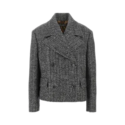 Dolce & Gabbana Pinstriped Wool-blend Double-breasted Jacket In Gray
