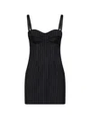 Dolce & Gabbana Pinstriped Wool Bustier Mini Dress In Black