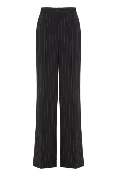 Dolce & Gabbana Pinstriped Wool Trousers In Brown
