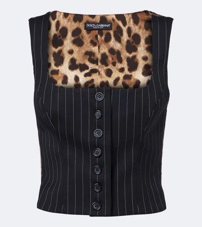 Dolce & Gabbana Pinstriped Wool-blend Vest In Black