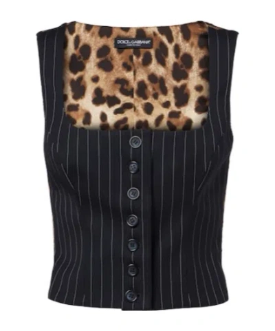Dolce & Gabbana Pinstriped Wool-blend Vest In Black