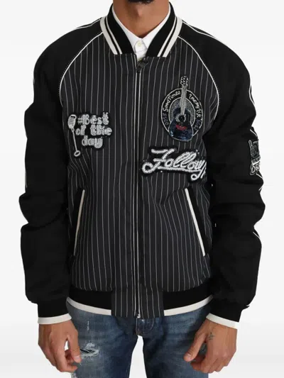 Dolce & Gabbana Dd58 Sg62 Sequined Beaded Baseball Jacket In Black