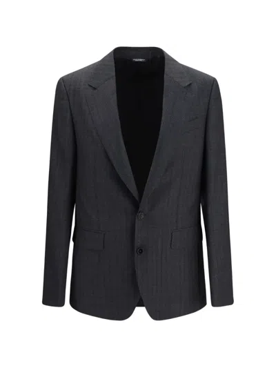 Dolce & Gabbana Pinstripe-pattern Notched-lapel Blazer In Blue