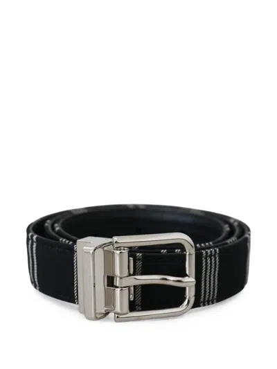 Dolce & Gabbana Pinstripe-print Buckle Belt In Black