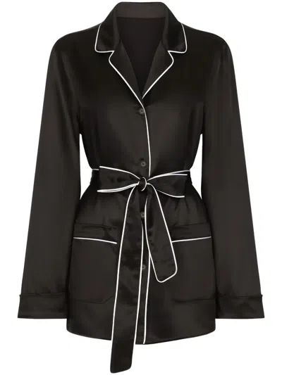 Dolce & Gabbana Belted Silk Shirt In Black