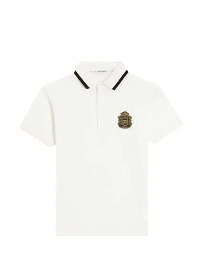 Dolce & Gabbana Kids' Piqué Polo Shirt With Dg Heraldic Patch In White