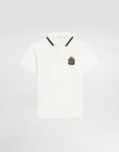 Dolce & Gabbana Kids' Piqué Polo Shirt With Dg Heraldic Patch In White