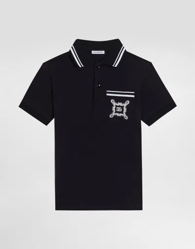 Dolce & Gabbana Kids' Piqué Polo-shirt With Dg Logo In Black
