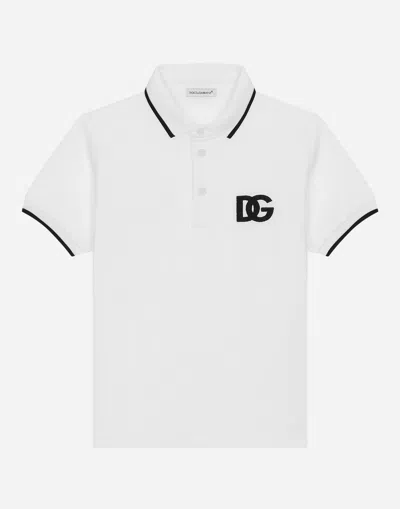 Dolce & Gabbana Kids' Piqué Polo-shirt With Dg Logo Embroidery In White