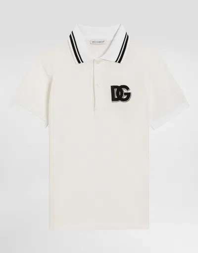 Dolce & Gabbana Kids' Piqué Polo-shirt With Dg Logo In White