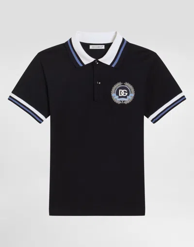 Dolce & Gabbana Piqué Polo Shirt With Dolce&gabbana Embroidery In Black