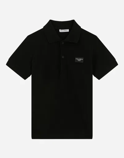 Dolce & Gabbana Kids' Piqué Polo-shirt With Logo Tag In Black