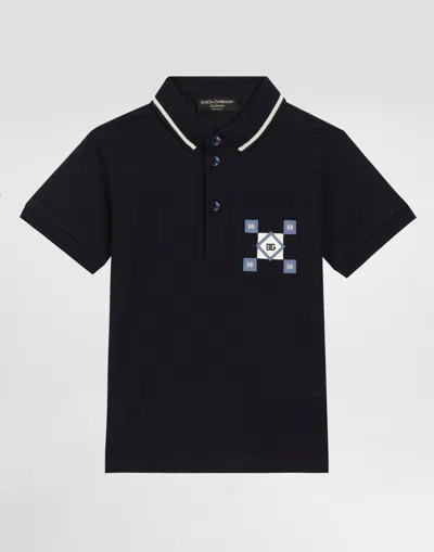 Dolce & Gabbana Piqué Polo-shirt With Print In Blue