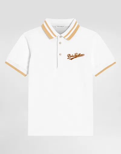 Dolce & Gabbana Kids' Piqué Polo Shirt With Print In White