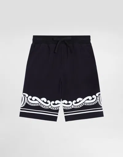 Dolce & Gabbana Bermuda In Piquet Con Stampa Bandana In Blu Scurissimo 1