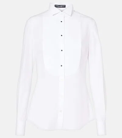 Dolce & Gabbana Piqué-trimmed Cotton Poplin Blouse In White