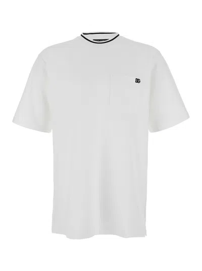 DOLCE & GABBANA DOLCE & GABBANA MEN WHITE CREWNECK T-SHIRT WITH LOGO EMBROIDERY ON THE FRONT IN COTTON MAN