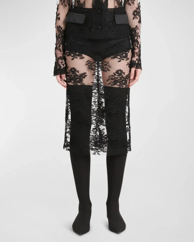 Dolce & Gabbana Pizzo Chantilly Lace Midi Skirt In Black