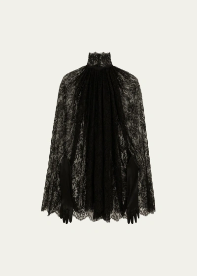 Dolce & Gabbana Pizzo Chantilly Lace Mini Dress In Black