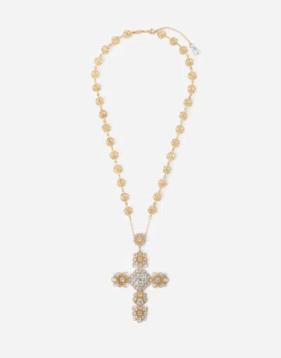 Dolce & Gabbana Pizzo Necklace In Yellow 18kt Gold With Aquamarines Gold Female Onesize