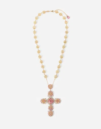 Dolce & Gabbana Pizzo Necklace In Yellow 18kt Gold With Pink Tourmalines