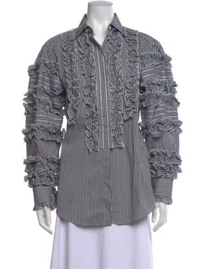 Pre-owned Dolce & Gabbana Plaid Print Long Sleeve Blouse In Black/white