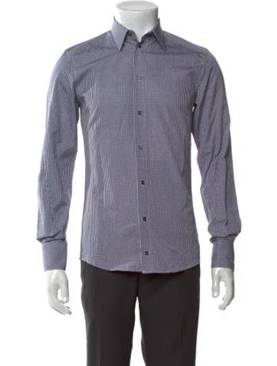 Pre-owned Dolce & Gabbana Plaid Print Long Sleeve Dress Shirt In Blue