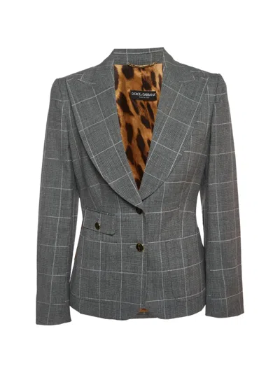 Pre-owned Dolce & Gabbana Plaid Single-breasted Blazer In Gray