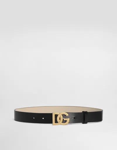 DOLCE & GABBANA PLAIN CALFSKIN BELT WITH DOLCE&GABBANA LOGO
