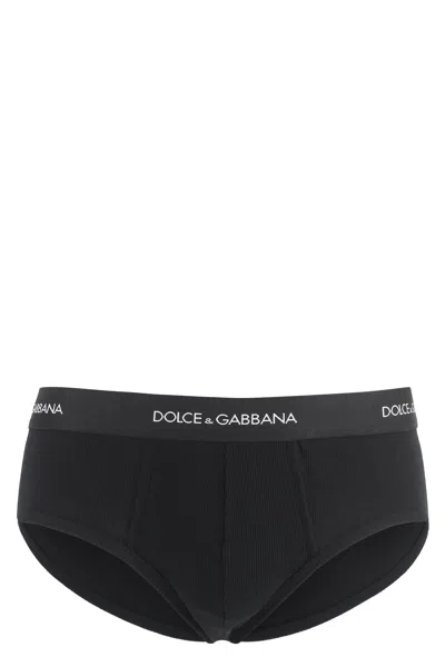 Dolce & Gabbana Plain Cotton Briefs With Contrasting Logo Elastic In Black