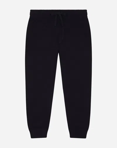 Dolce & Gabbana Plain Knit Jogging Pants With Logo Tag In Blue