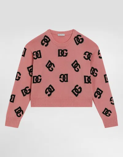 Dolce & Gabbana Plaint-knit Pullover With Dg Logo In Pink