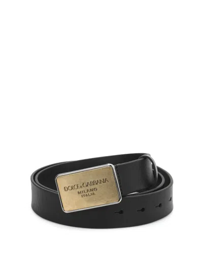 Dolce & Gabbana Plaque Buckle Leather Belt In Black