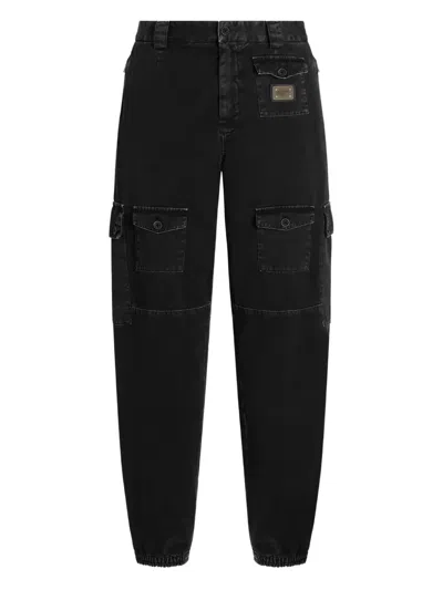 Dolce & Gabbana Plaque Cargo Pants In Black