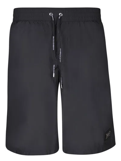 Dolce & Gabbana Plaque Logo Swim Trunks In Black