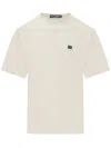 Dolce & Gabbana Knitted Crew Neck T-shirt With Ribbed Cuffs In Panna