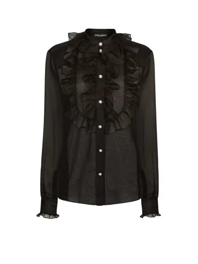 DOLCE & GABBANA PLASTRON AND RUFFLE SHIRT