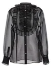 Dolce & Gabbana Sheer Fabric Ruffle Plastron Shirt In Black