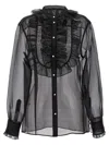Dolce & Gabbana Sheer Fabric Ruffle Plastron Shirt In Black