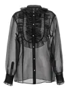Dolce & Gabbana Sheer Fabric Ruffle Plastron Shirt In Black